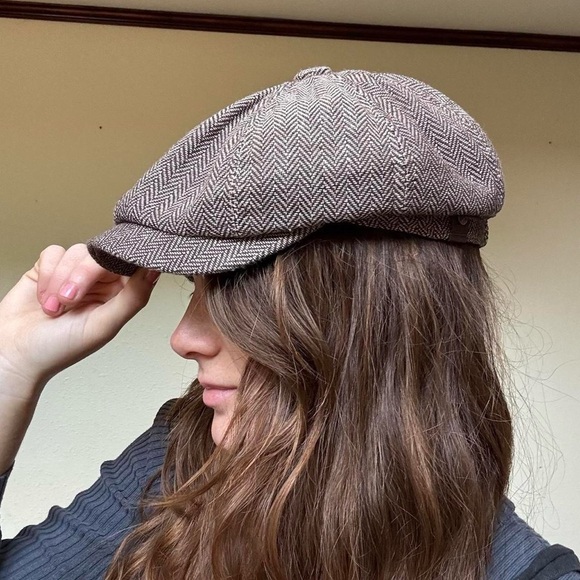 Y2K brown houndstooth newsboy cap - Picture 3 of 6